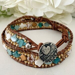 Boho Bead Double Wrap Leather Bracelet